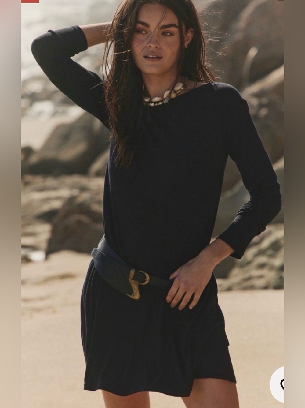 Free People Good Feels Long Sleeve Mini Dress. NWT. Black
